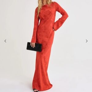 NWT Rumored Sweet Talker Maxi Dress In Cinnamon Jacquard Size Medium